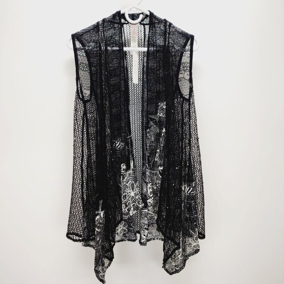 Chicos Easywear Black White Mesh Vest SZ 0 Printed Design Womens Layering Piece - Picture 1 of 12